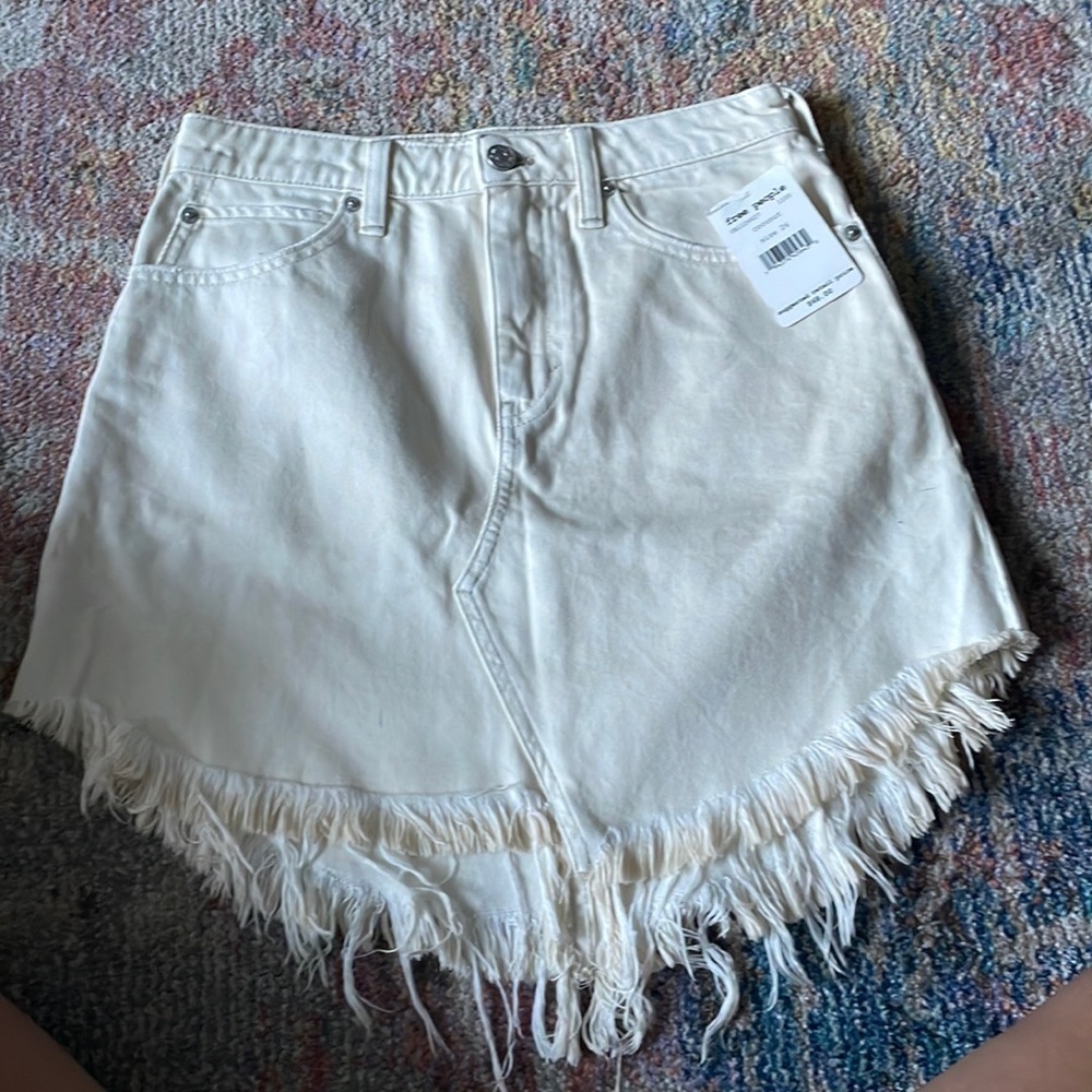 Free People White jean skirt